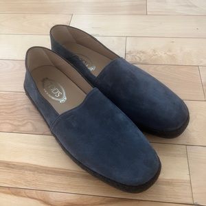 Tod's Dark Blue Suede Slip-Ons